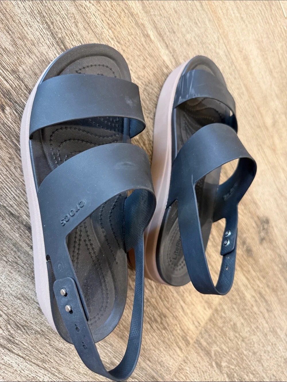 CROCS Black Platform Slingback Sandals with Beige Platform